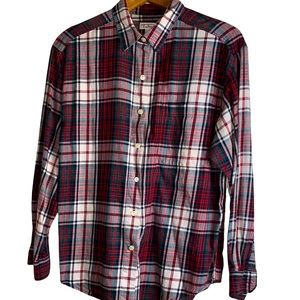 Holiday Plaid Button Down Talbots Collar Shirt Casual Christmas Red Green Cream